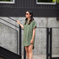 Paige Handwoven Cotton Relaxed Shirt Dress in Green Check