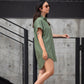 Paige Handwoven Cotton Relaxed Shirt Dress in Green Check