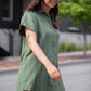 Paige Handwoven Cotton Relaxed Shirt Dress in Green Check