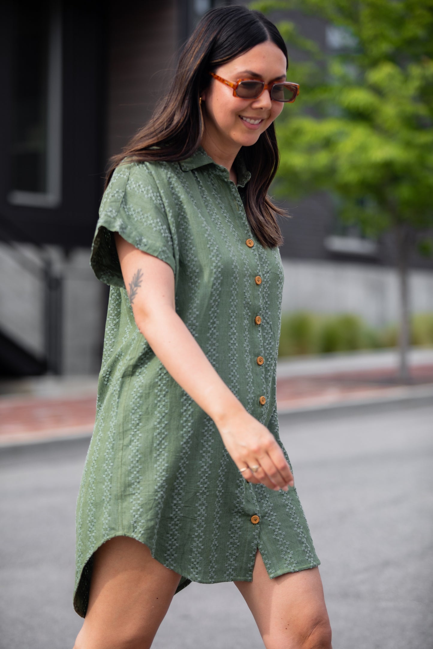 Paige Handwoven Cotton Relaxed Shirt Dress in Green Check - Pre-Order 2/30