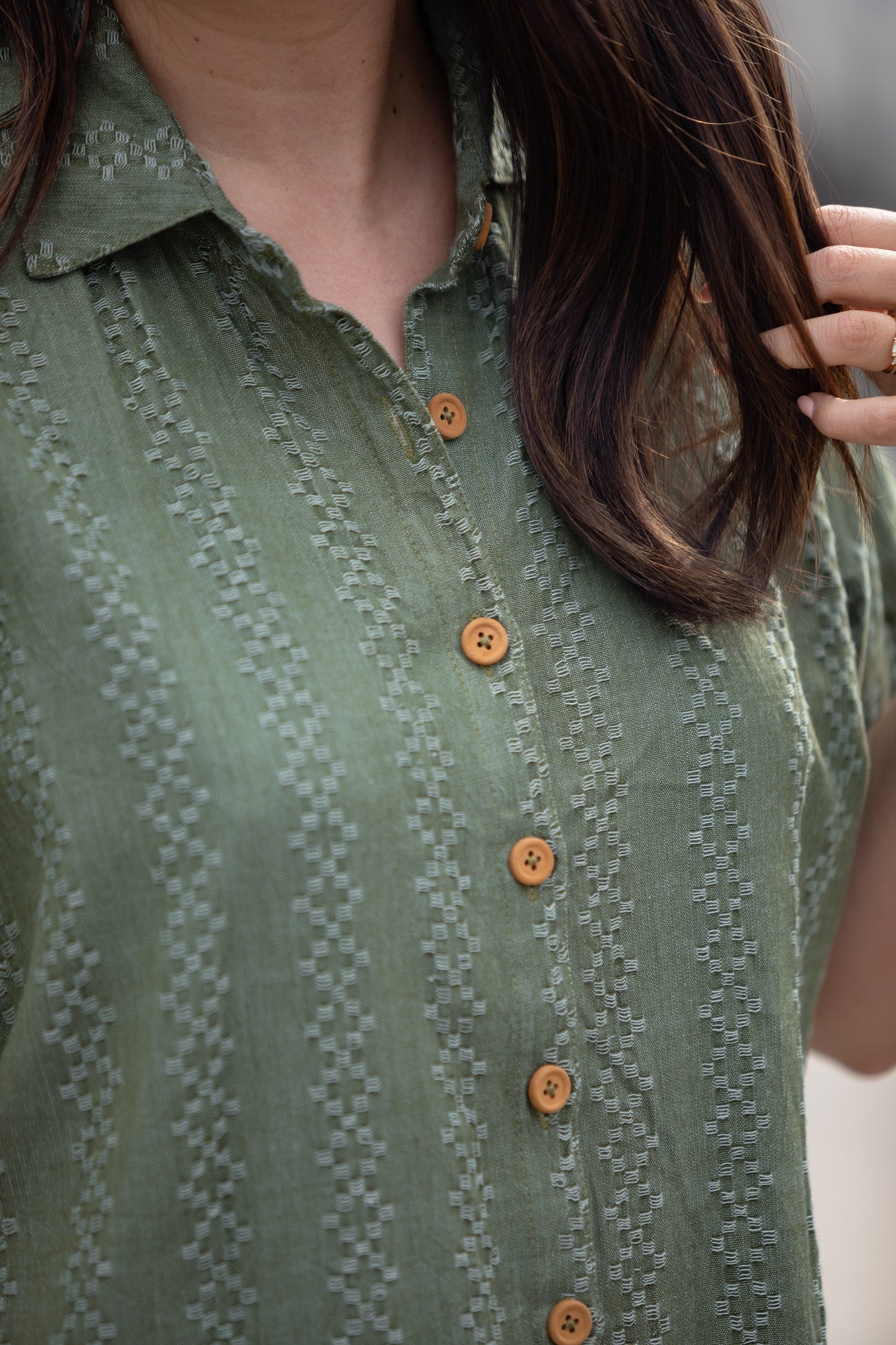 Paige Handwoven Cotton Relaxed Shirt Dress in Green Check - Pre-Order 2/30