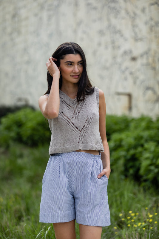 Handwoven Cotton Katie Shirt in Blue and White Pin Stripe - S Shirt