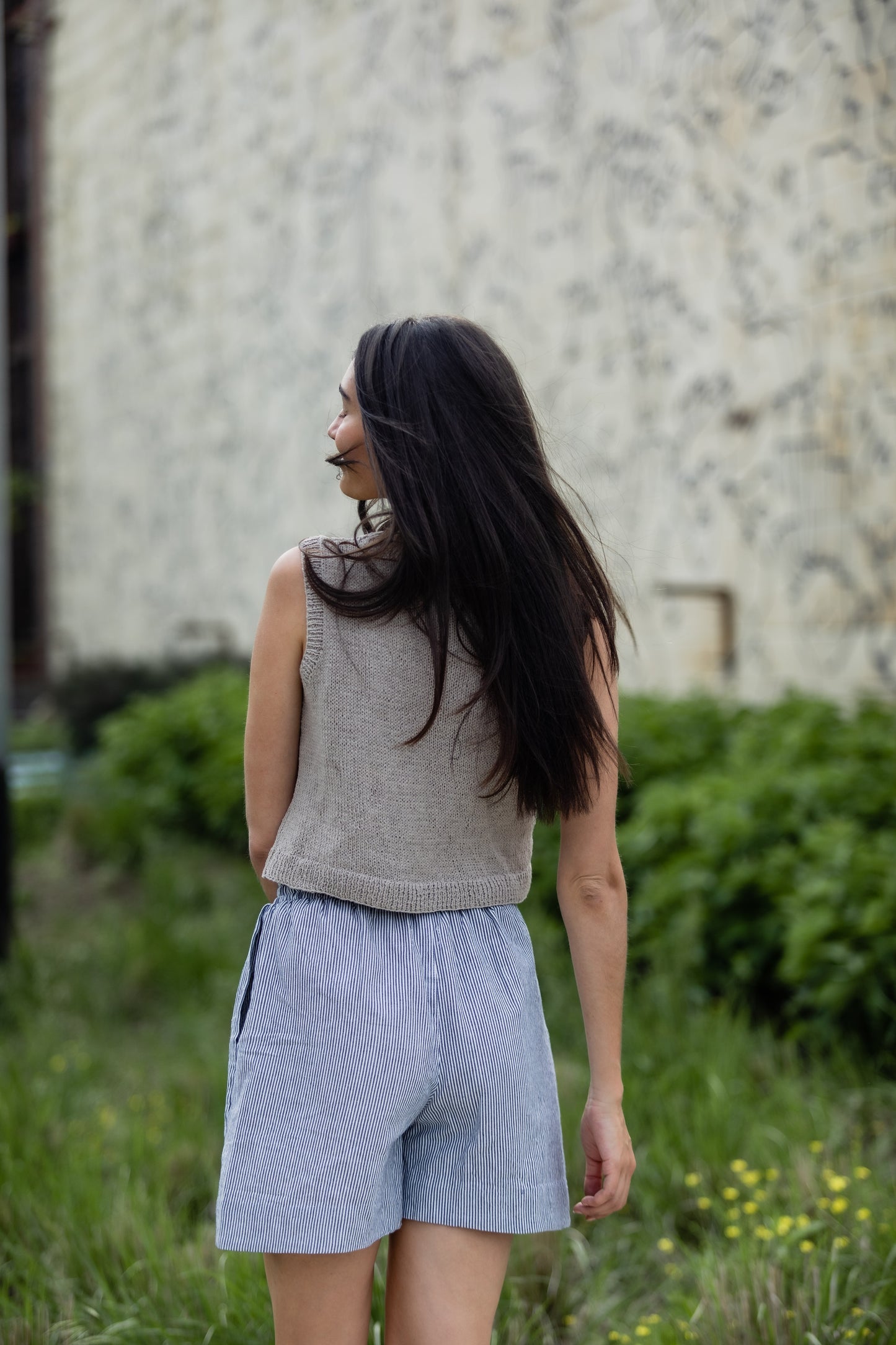 Handwoven Cotton Katie Shirt in Blue and White Pin Stripe - S Shirt