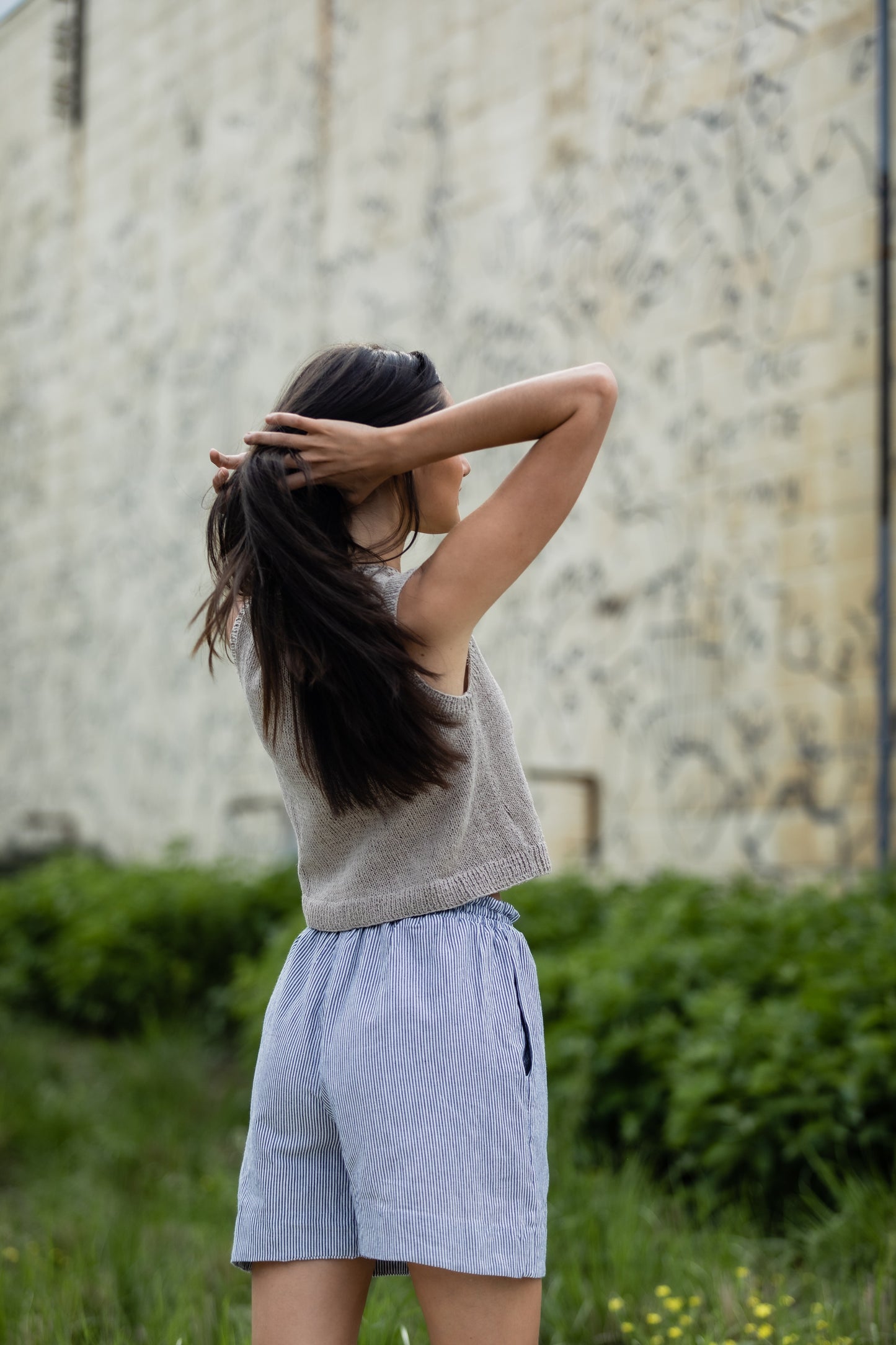 Handwoven Cotton Katie Shirt in Blue and White Pin Stripe - S Shirt