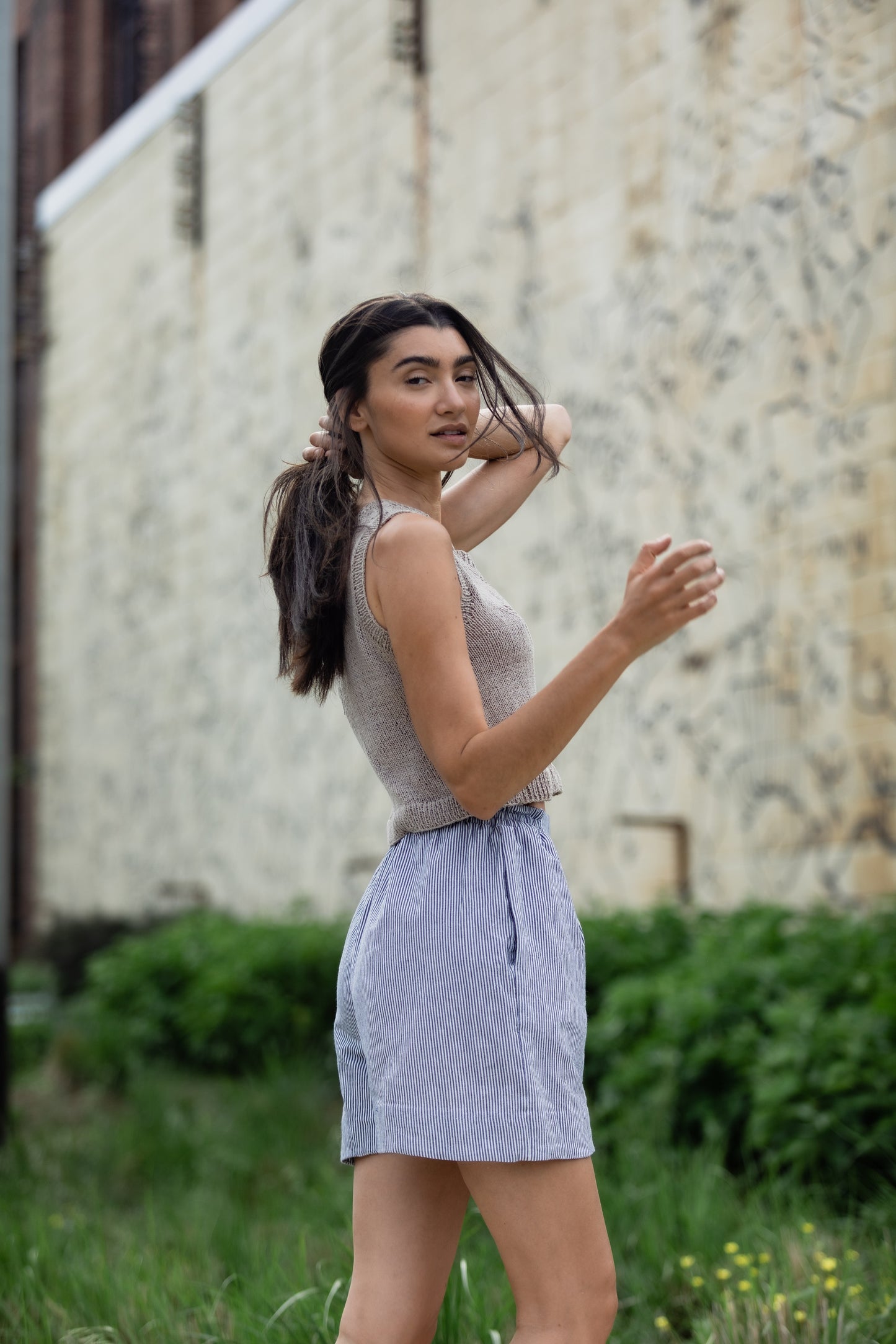 Handwoven Cotton Katie Shirt in Blue and White Pin Stripe - S Shirt