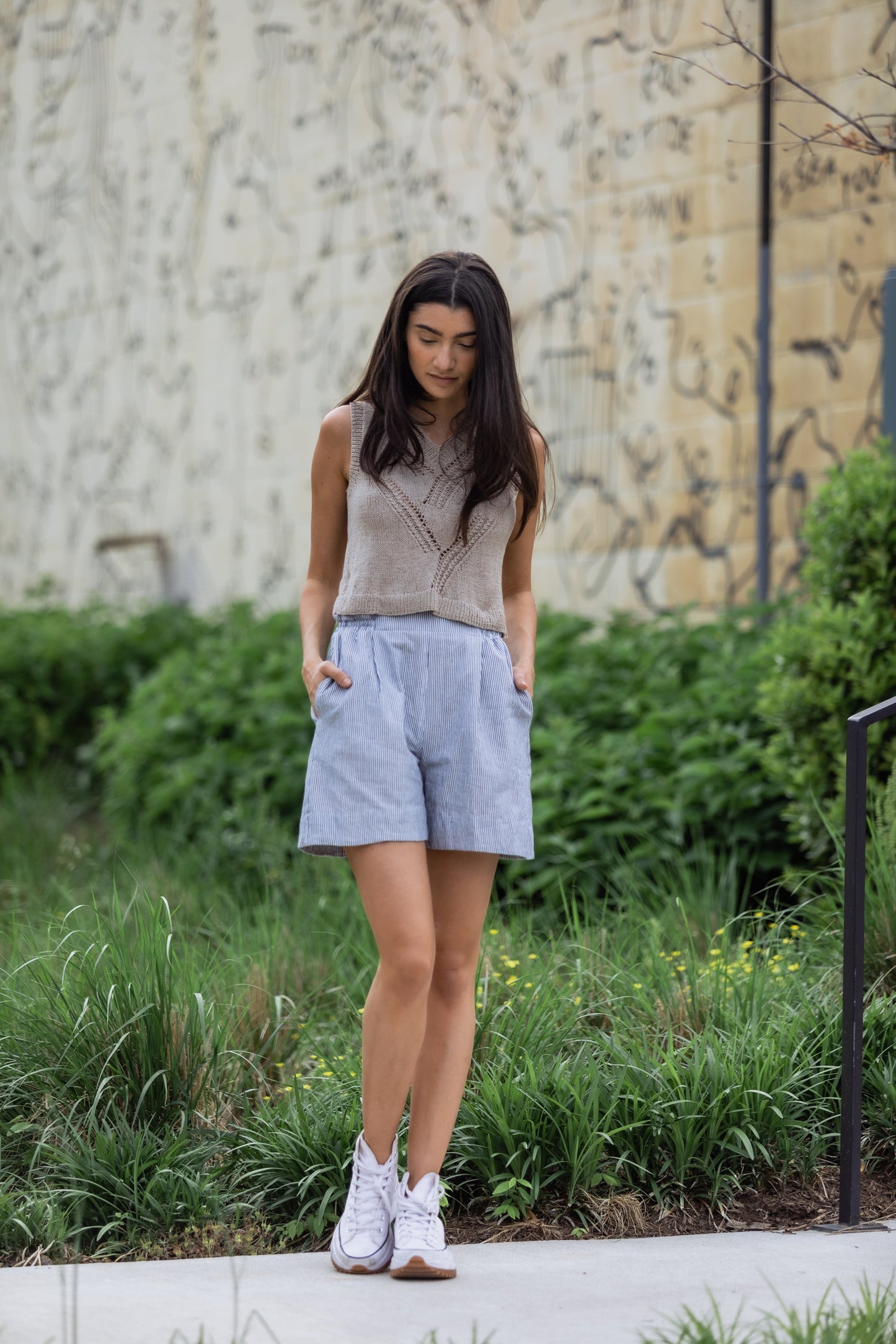 Handwoven Cotton Katie Shirt in Blue and White Pin Stripe - S Shirt