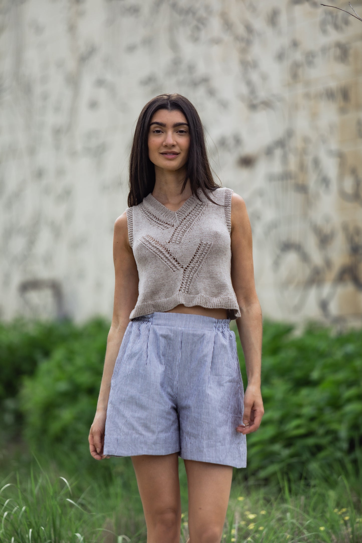 Handwoven Cotton Katie Shirt in Blue and White Pin Stripe - S Shirt