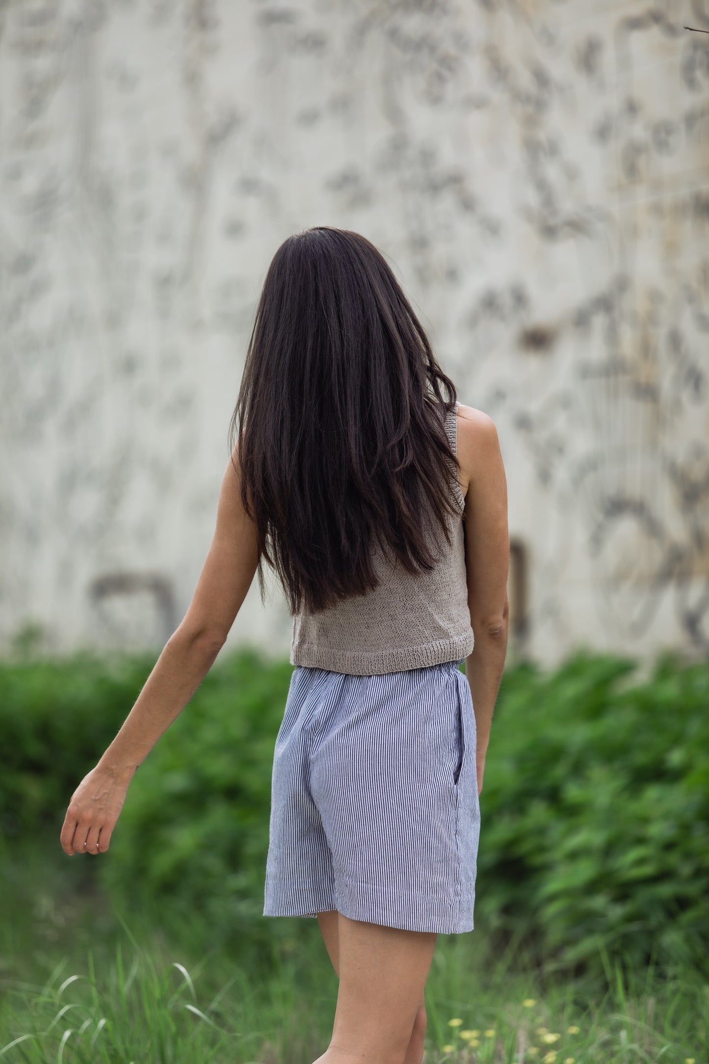 Handwoven Cotton Katie Shirt in Blue and White Pin Stripe - S Shirt