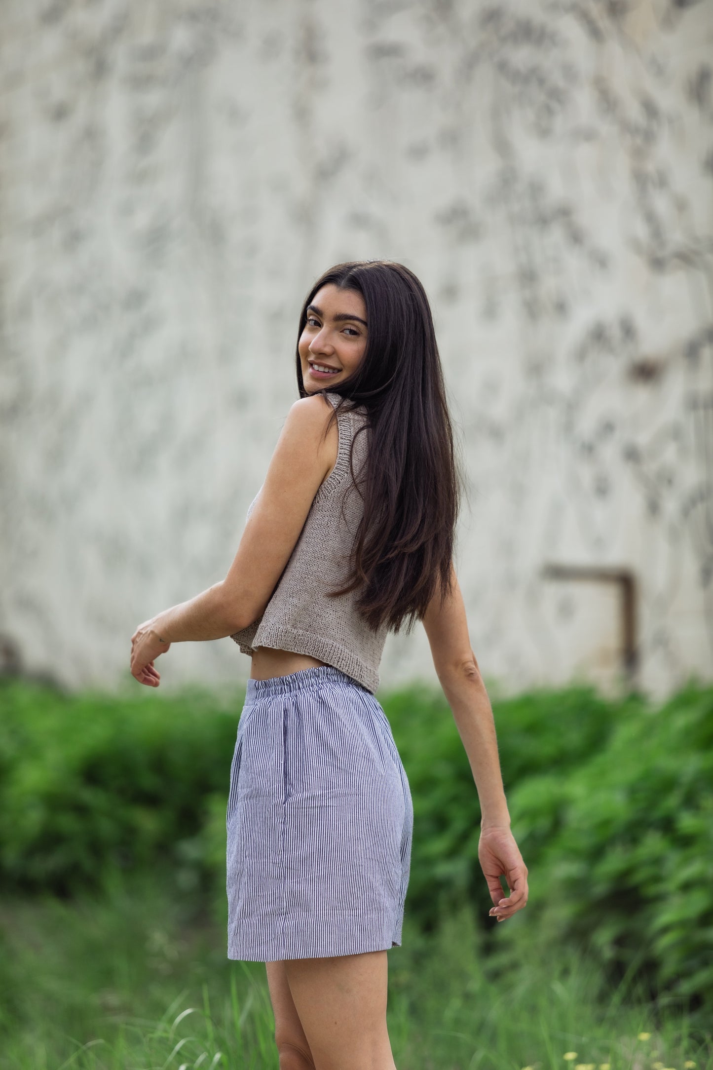 Handwoven Cotton Katie Shirt in Blue and White Pin Stripe - S Shirt