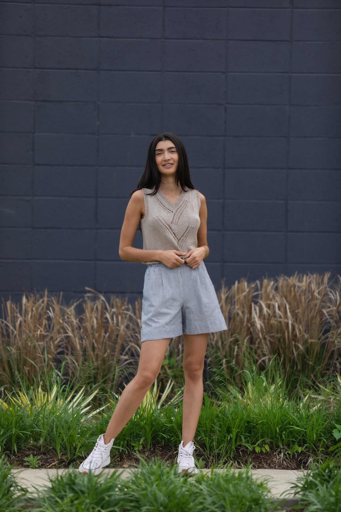 Handwoven Cotton Katie Shirt in Blue and White Pin Stripe - S Shirt