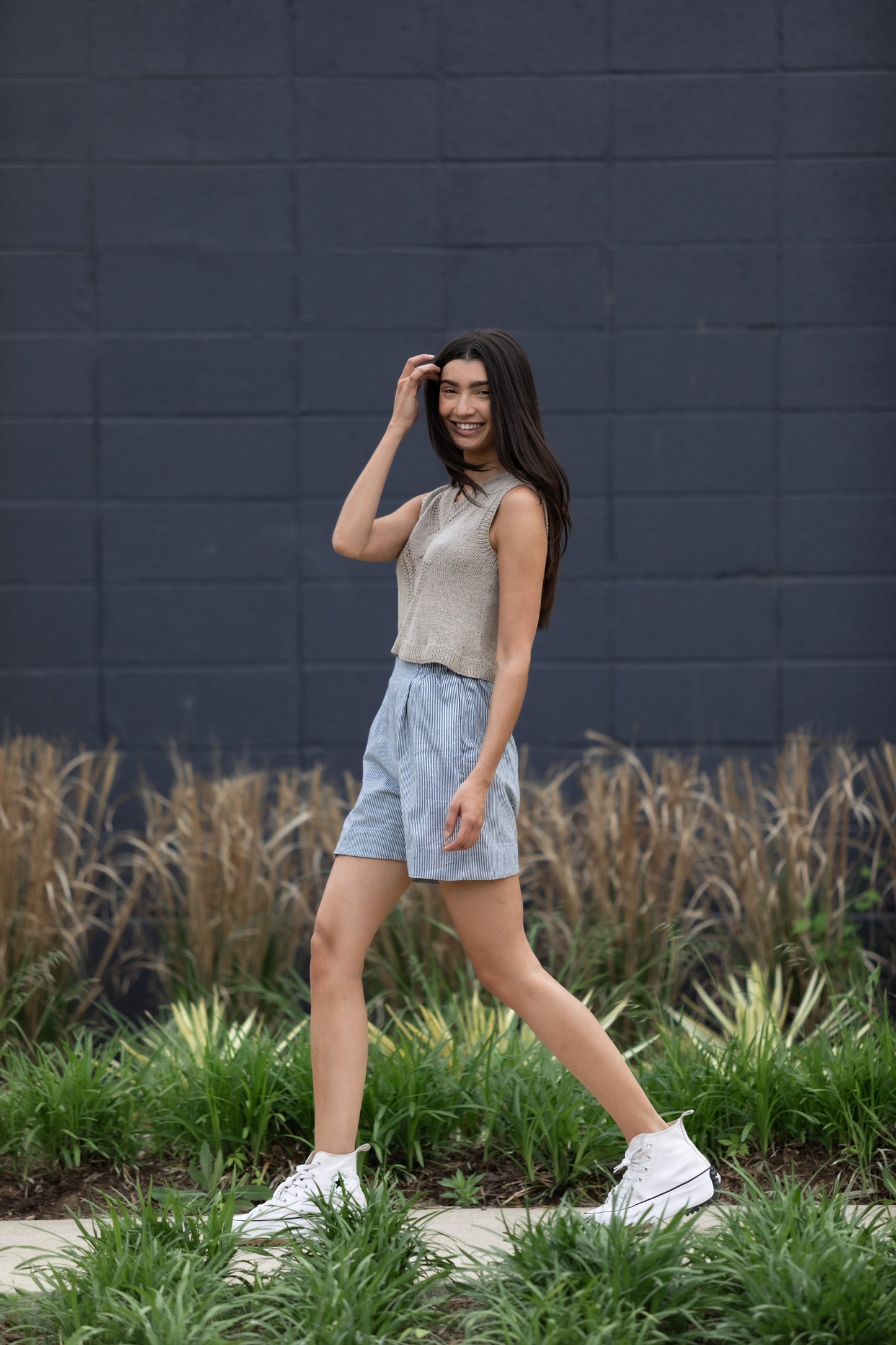 Handwoven Cotton Katie Shirt in Blue and White Pin Stripe - S Shirt