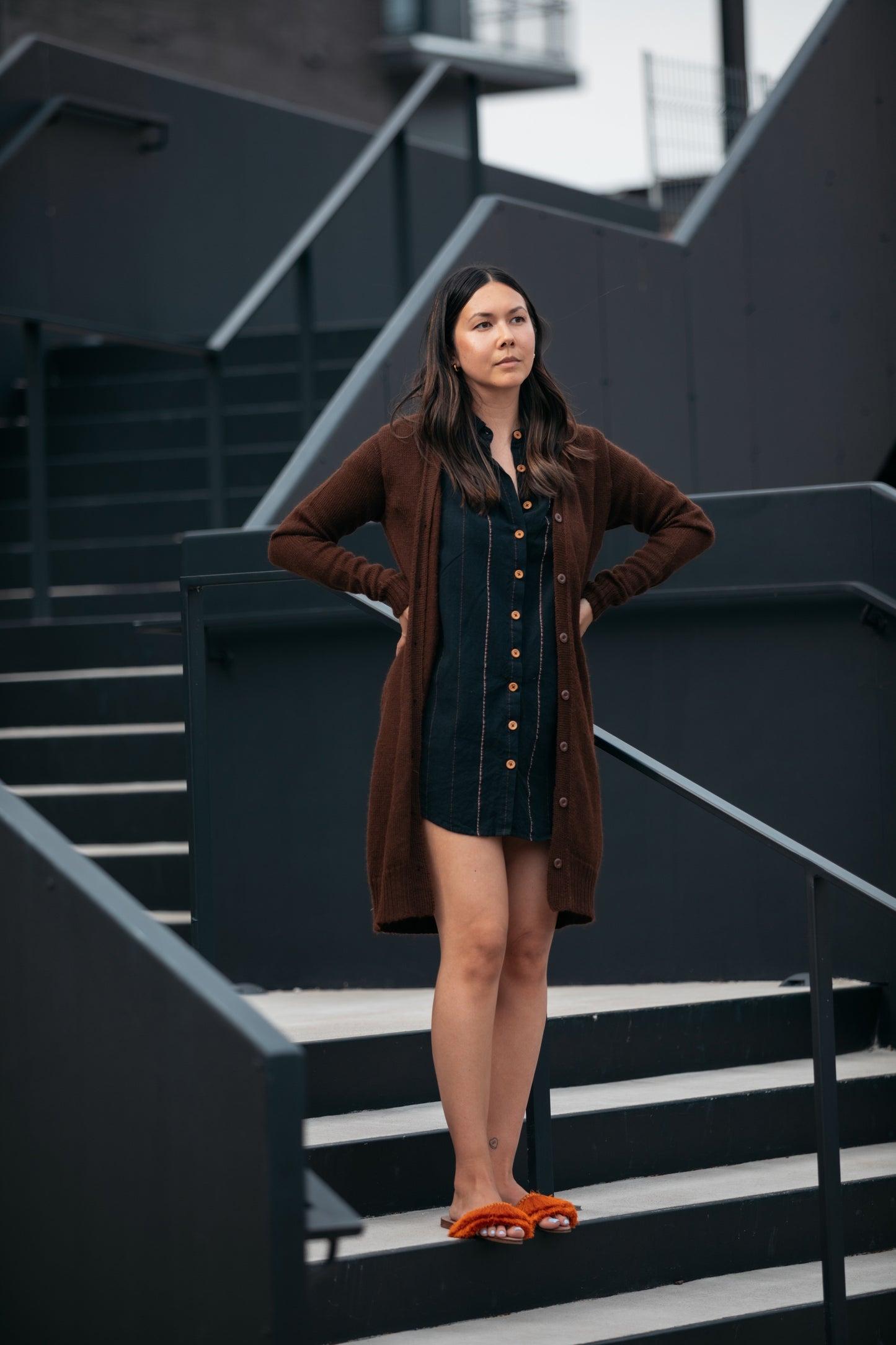 Baby Alpaca Long Cardigan in Brown