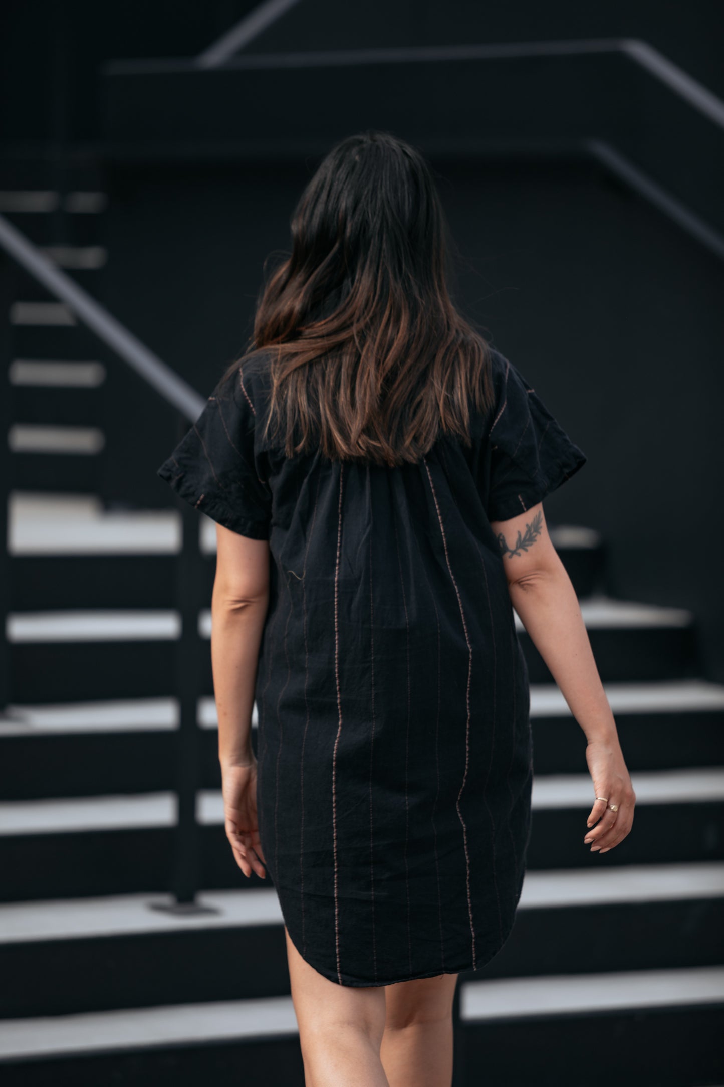 Paige Handwoven Cotton Relaxed Shirt Dress in Black - Pre-Order 2/30