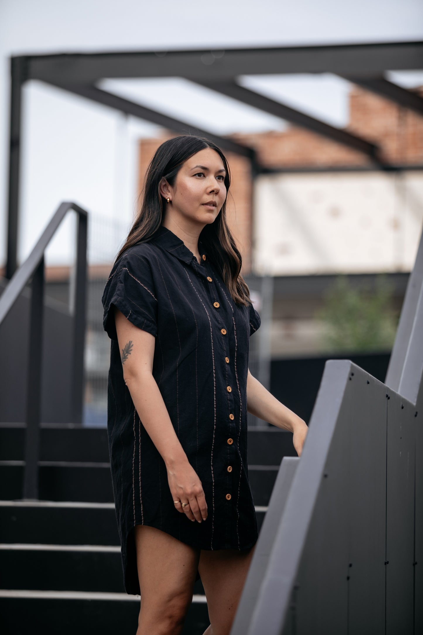 Paige Handwoven Cotton Relaxed Shirt Dress in Black - Pre-Order 2/30