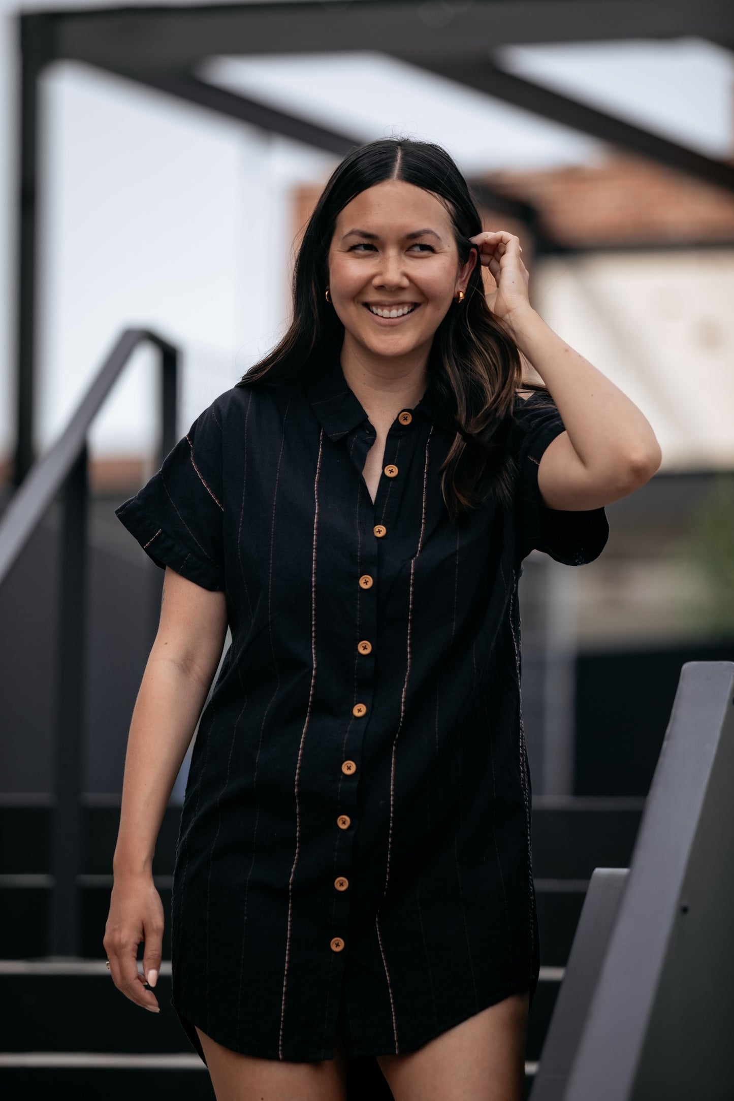 Paige Handwoven Cotton Relaxed Shirt Dress in Black - Pre-Order 2/30