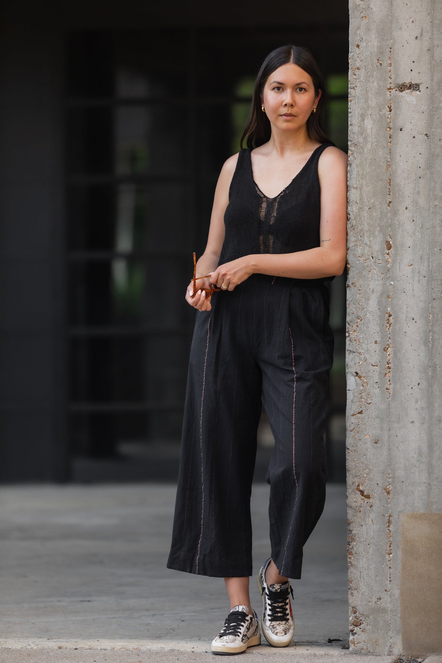 Katie Handwoven Cotton Crop Set in Black - Pre-Order 2/30