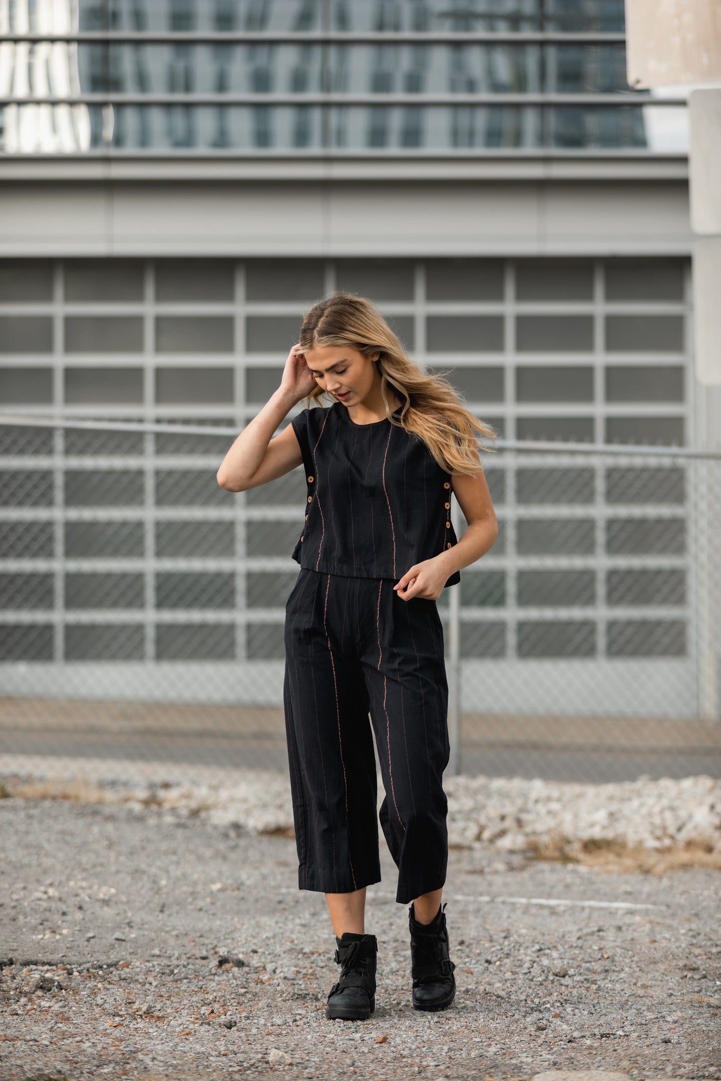 Katie Handwoven Cotton Crop Set in Black - Pre-Order 2/30