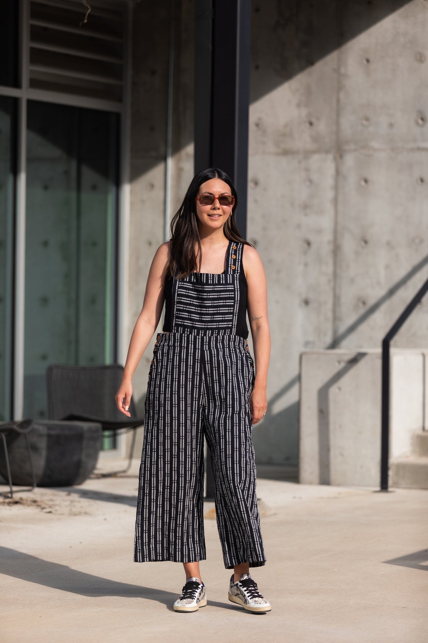 Dilsi Handwoven Cotton Overalls in Black and White - Pre-Order 2/30