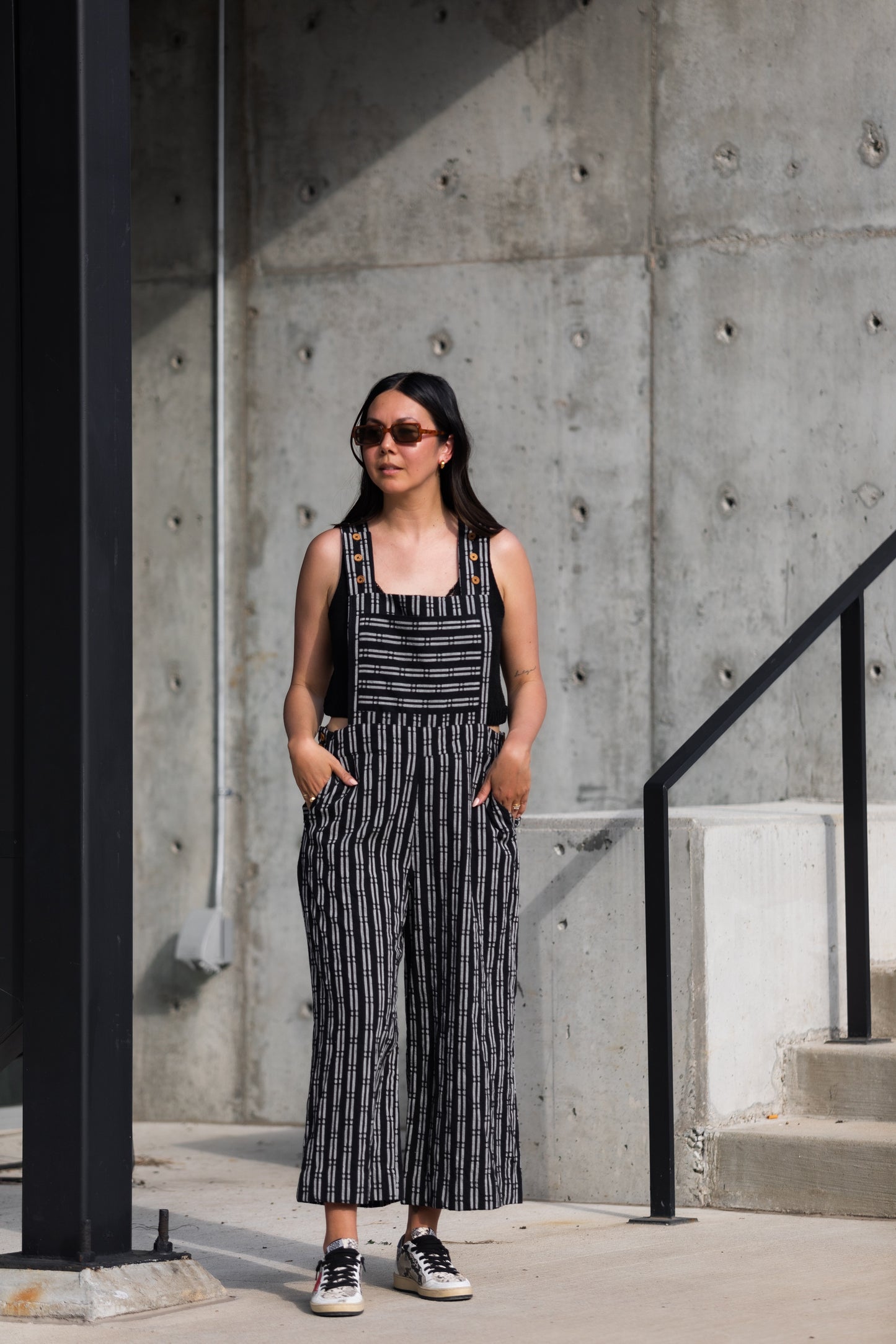 Dilsi Handwoven Cotton Overalls in Black and White - Pre-Order 2/30