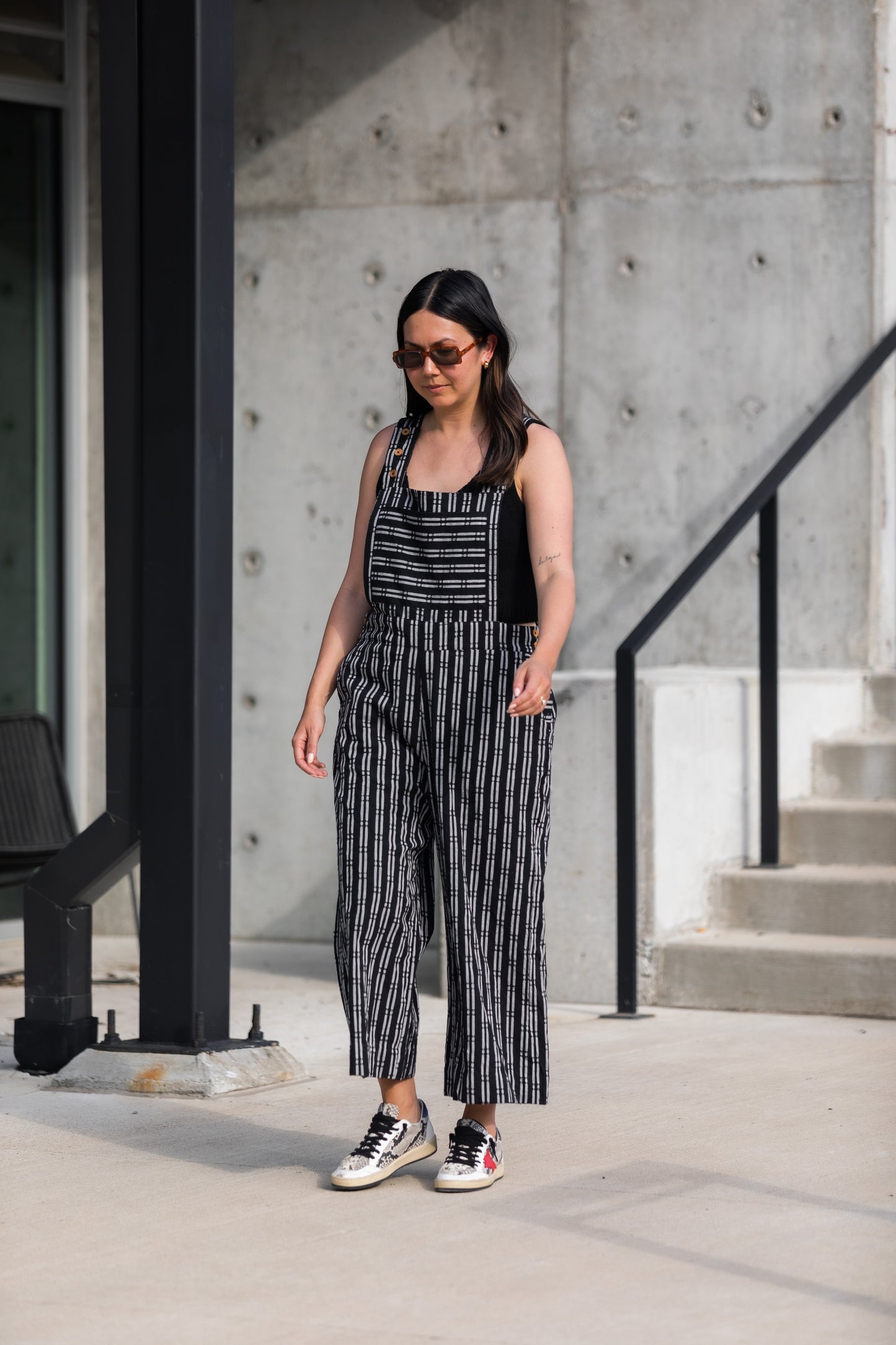 Dilsi Handwoven Cotton Overalls in Black and White - Pre-Order 2/30