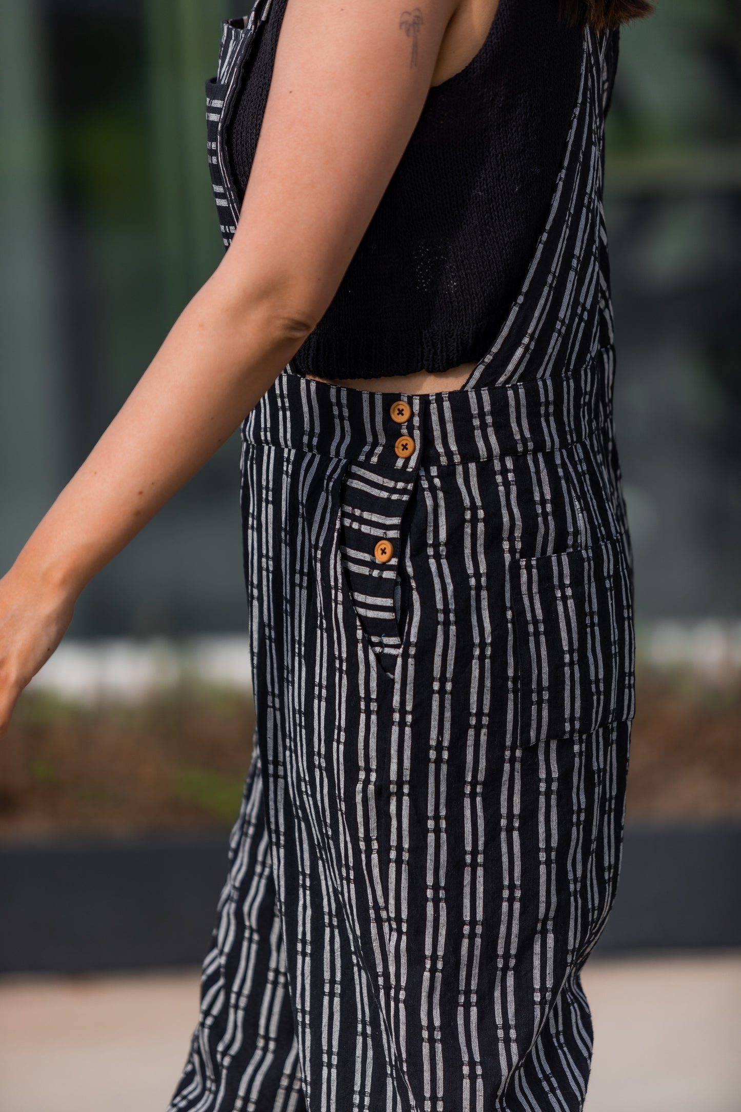 Dilsi Handwoven Cotton Overalls in Black and White - Pre-Order 2/30