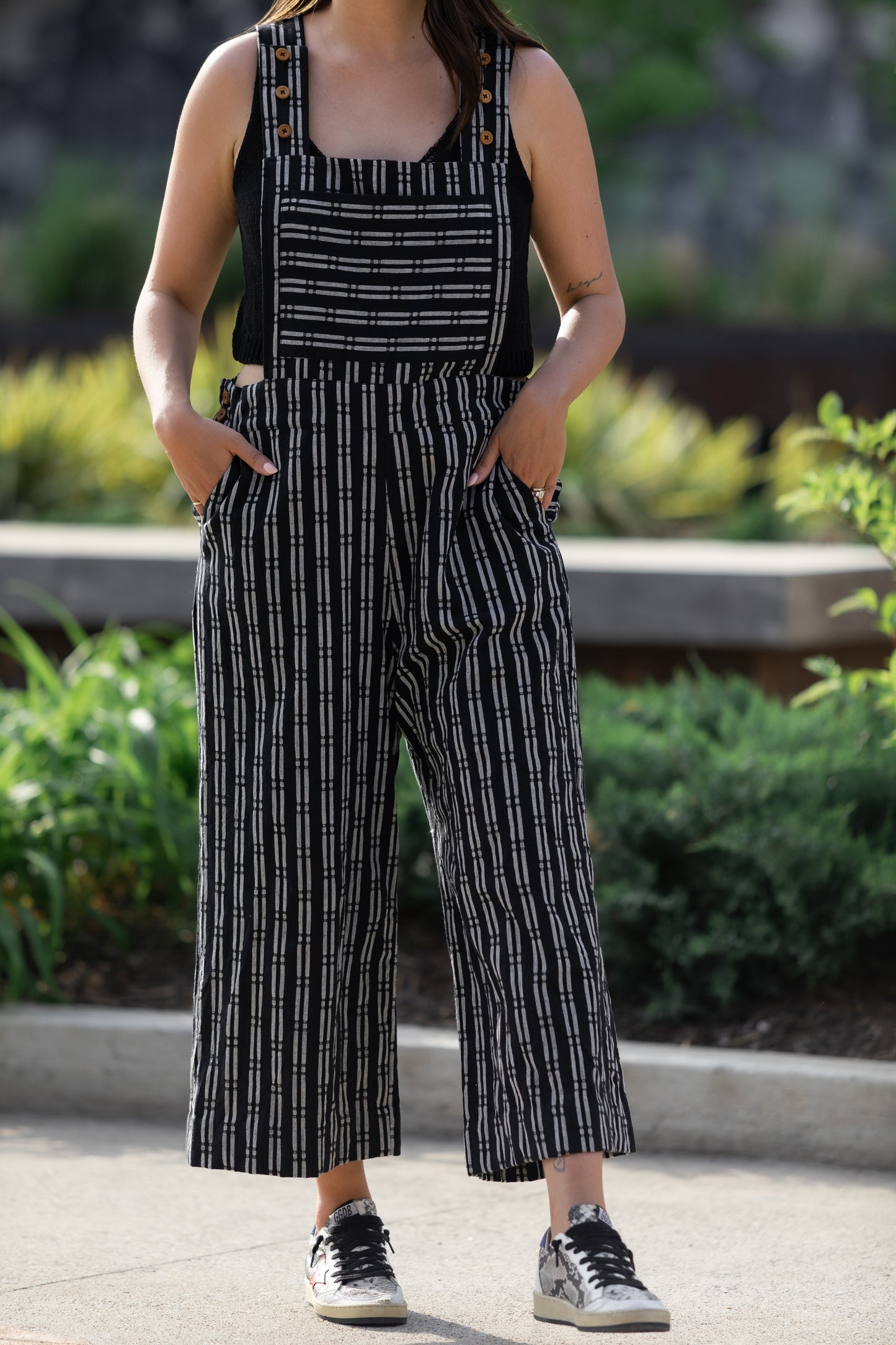 Dilsi Handwoven Cotton Overalls in Black and White - Pre-Order 2/30