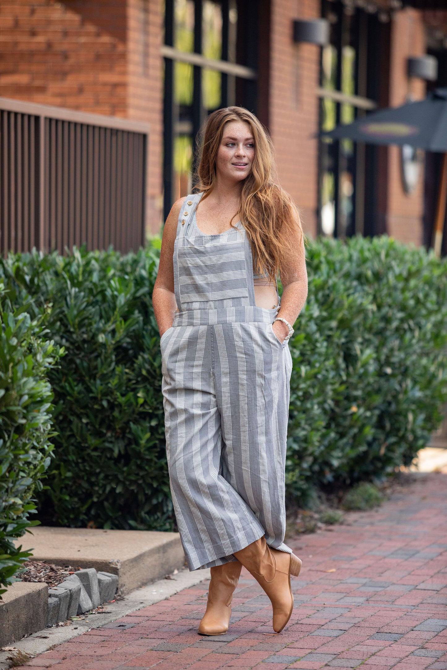 Dilsi Handwoven Cotton Overalls in Grey and White Stripe - Pre-Order 2/30