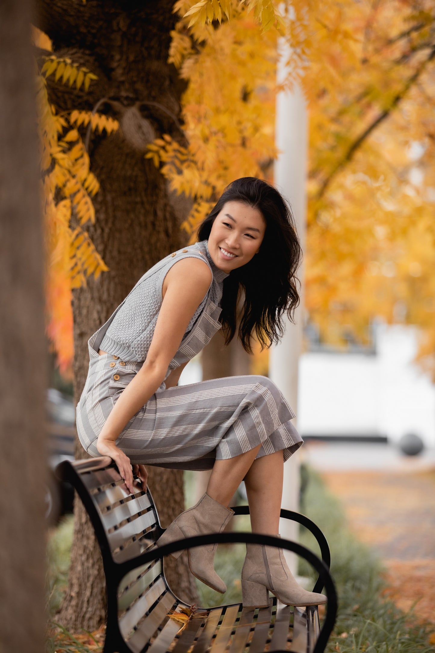 Dilsi Handwoven Cotton Overalls in Grey and White Stripe - Pre-Order 2/30