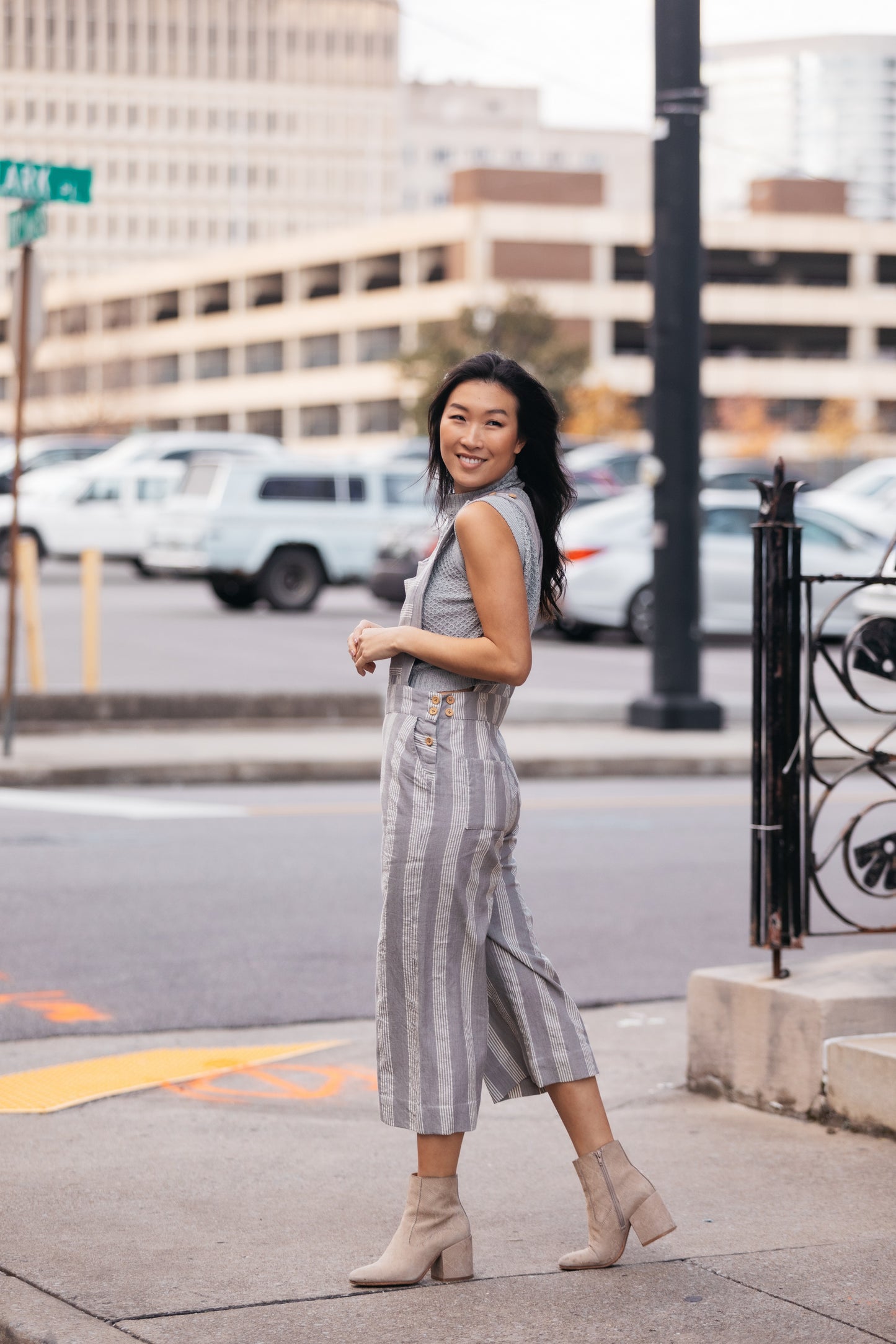 Dilsi Handwoven Cotton Overalls in Grey and White Stripe - Pre-Order 2/30