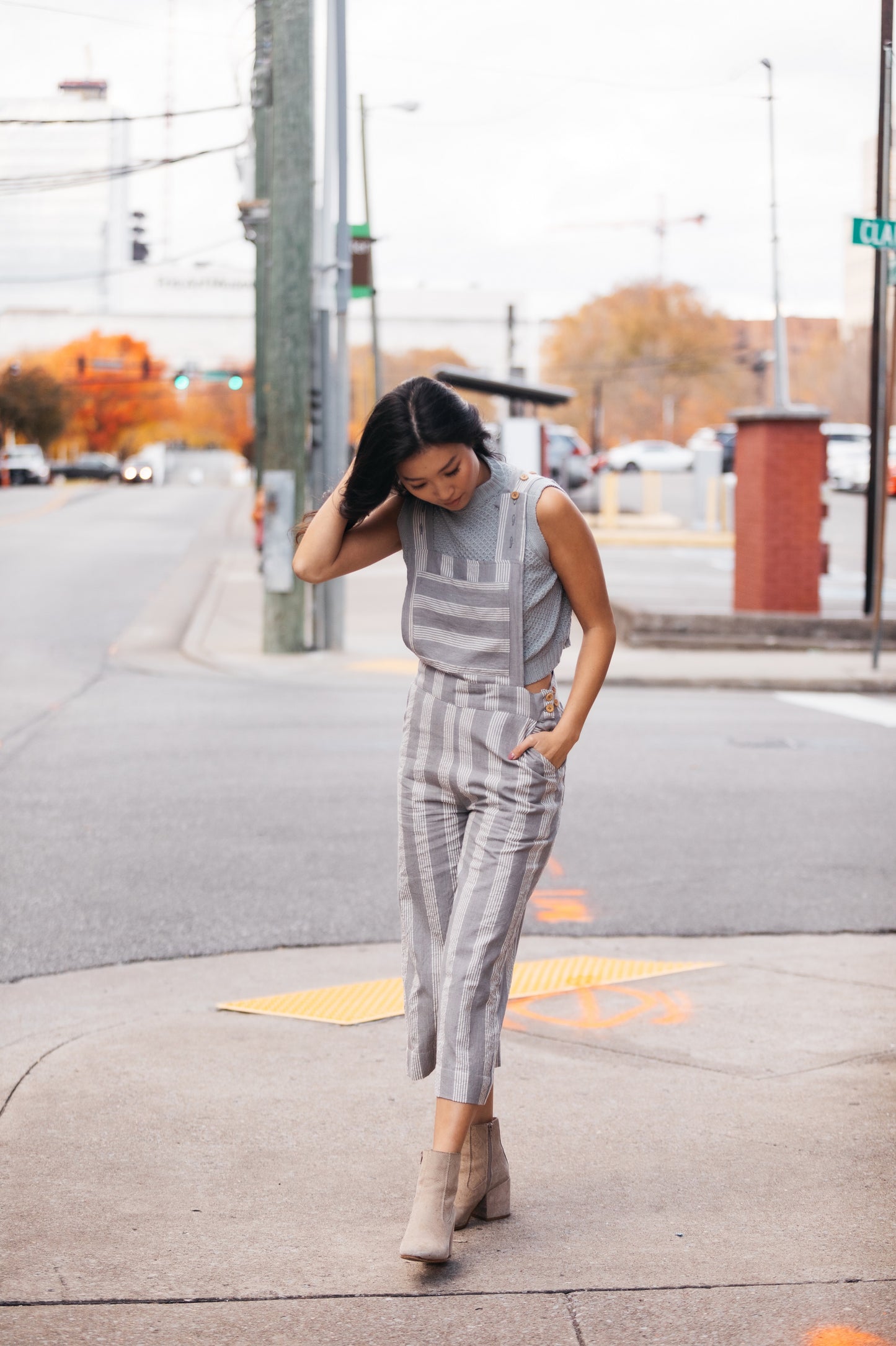 Dilsi Handwoven Cotton Overalls in Grey and White Stripe - Pre-Order 2/30