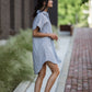 Paige Handwoven Cotton Relaxed Shirt Dress in Mauve and Dust Stripe