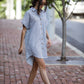 Paige Handwoven Cotton Relaxed Shirt Dress in Mauve and Dust Stripe