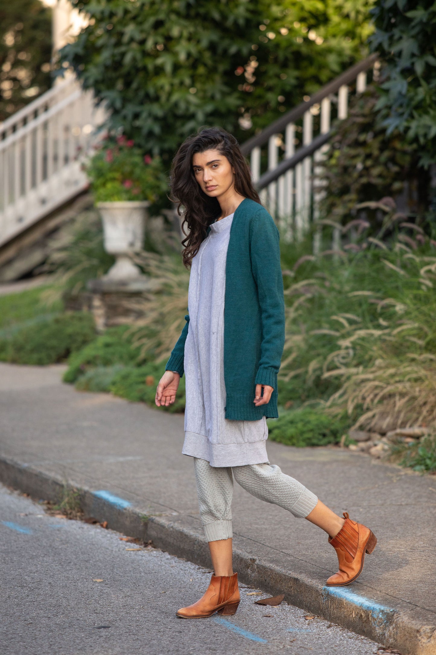 Baby Alpaca Long Cardigan in Brown