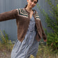 Hand Knit Nepali Wool Florence Cardigan Sweater in Brown Made to Order