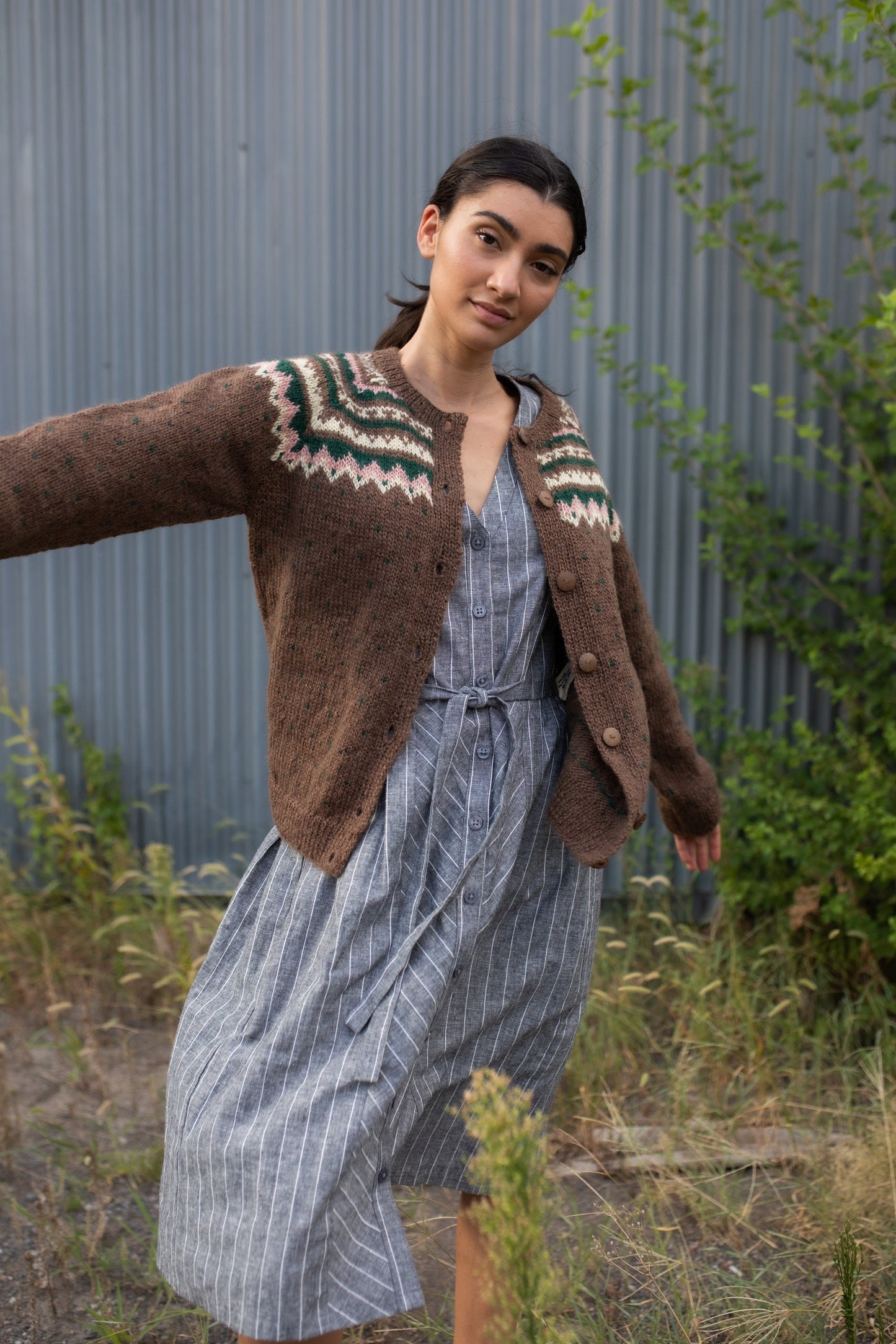 Hand Knit Nepali Wool Florence Cardigan Sweater in Brown - Pre-Order 2/30