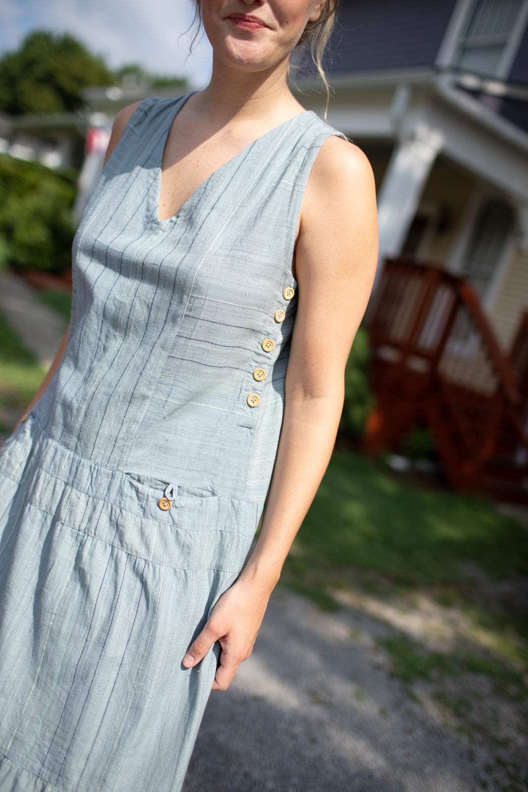 Handwoven Bina Dress in Silver Handwoven Cotton