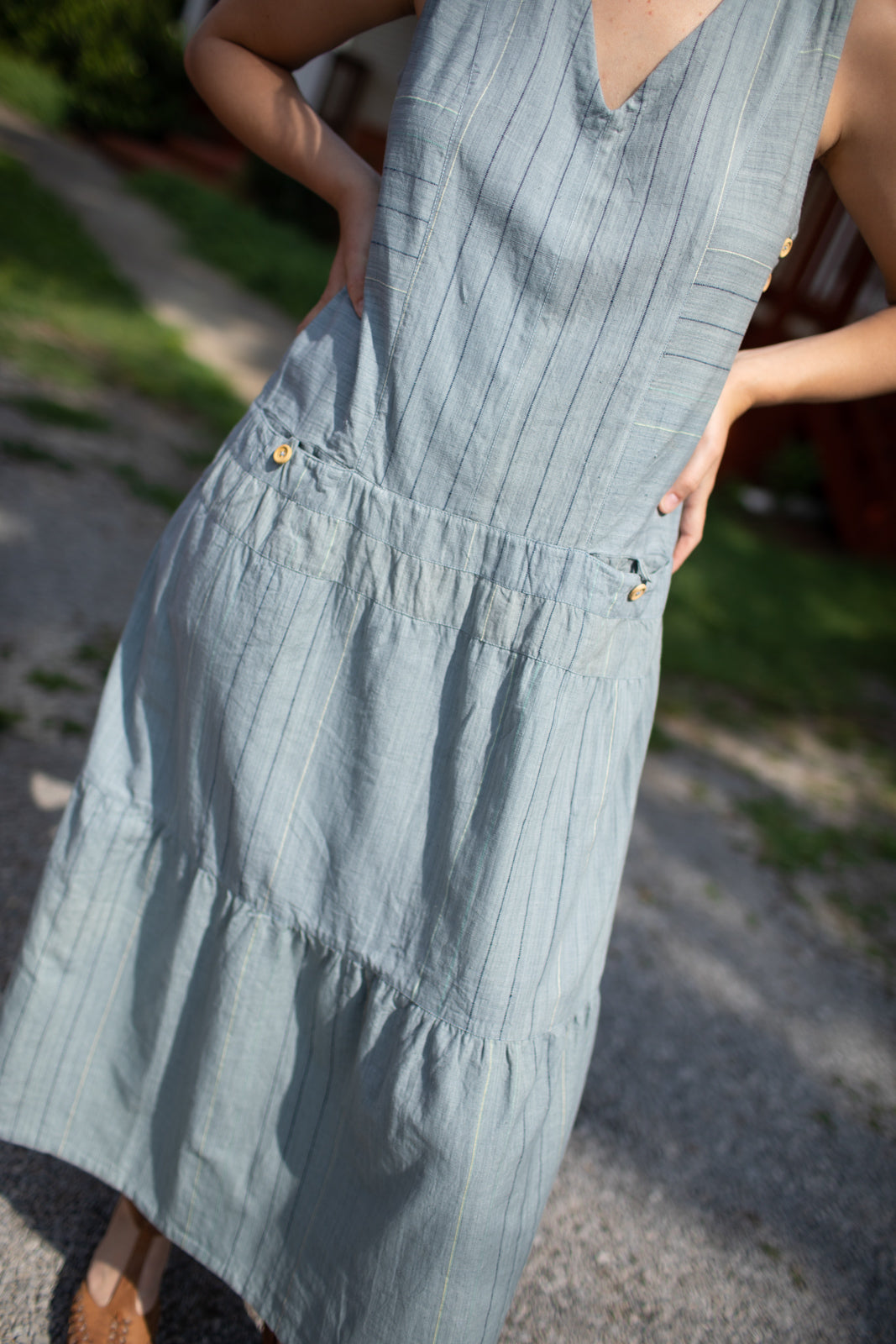 Handwoven Bina Dress in Silver Handwoven Cotton