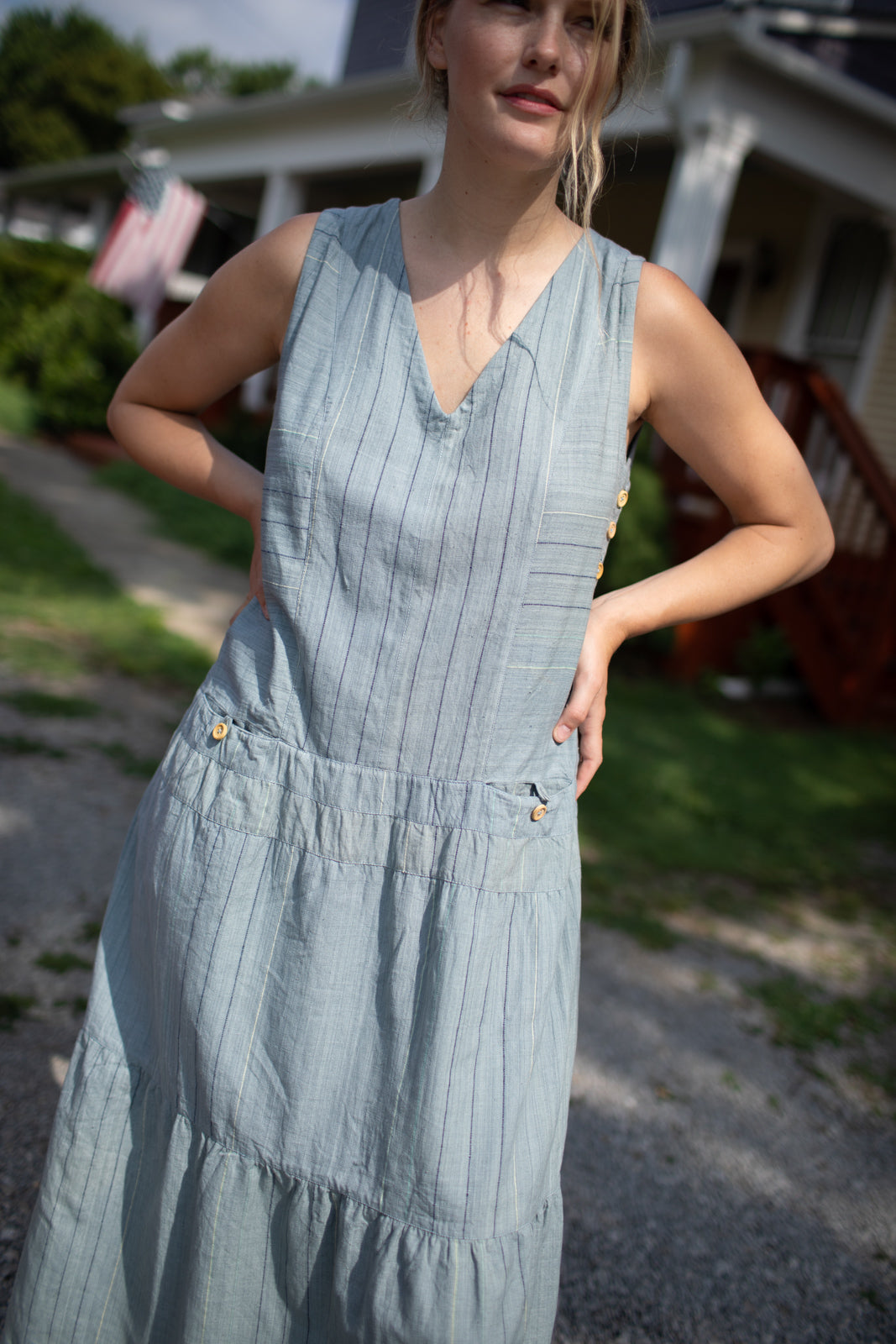 Handwoven Bina Dress in Silver Handwoven Cotton