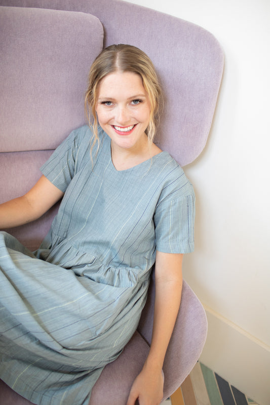 Eloise Handwoven Cotton Dress in Silver - M Long Dress Left