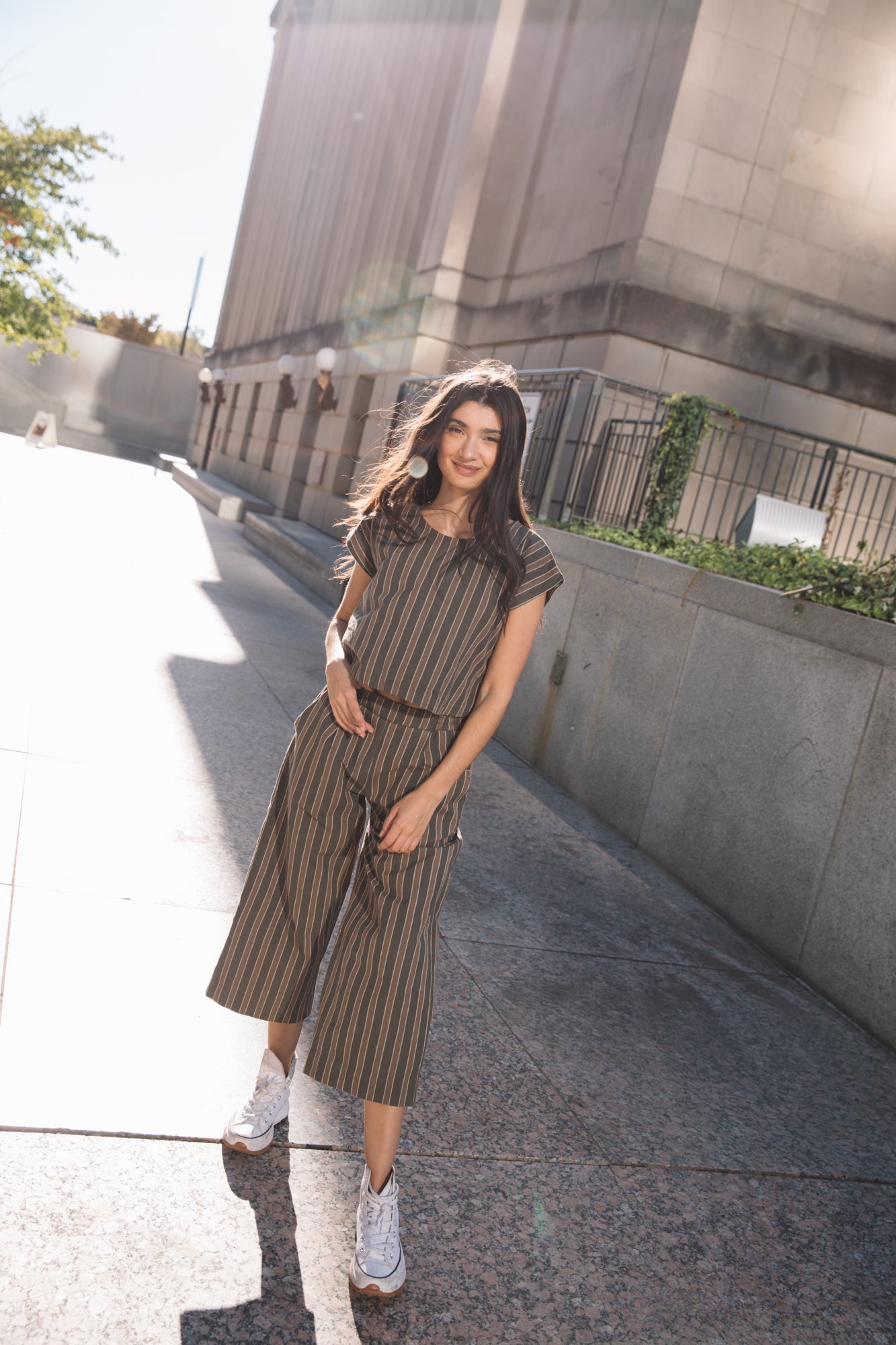 Handwoven Cotton Pants in Brown Stripe