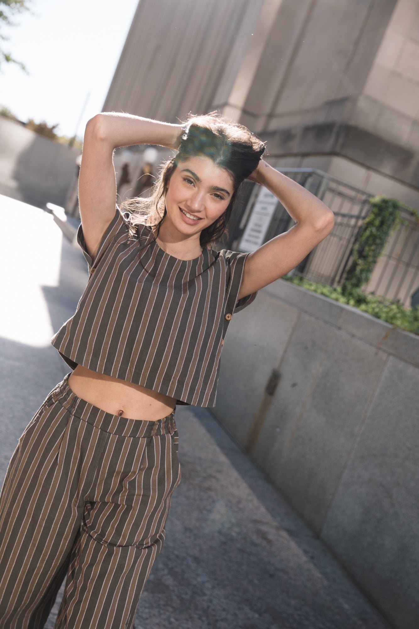 Handwoven Cotton Pants in Brown Stripe