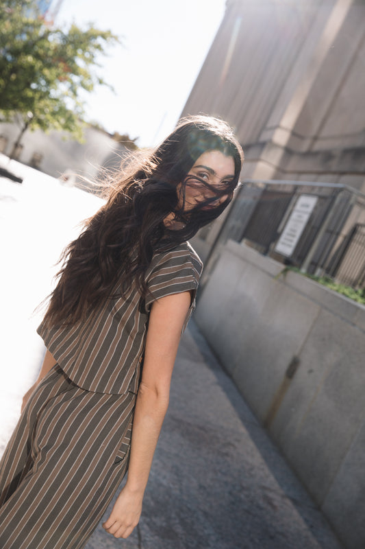 Handwoven Cotton Pants in Brown Stripe