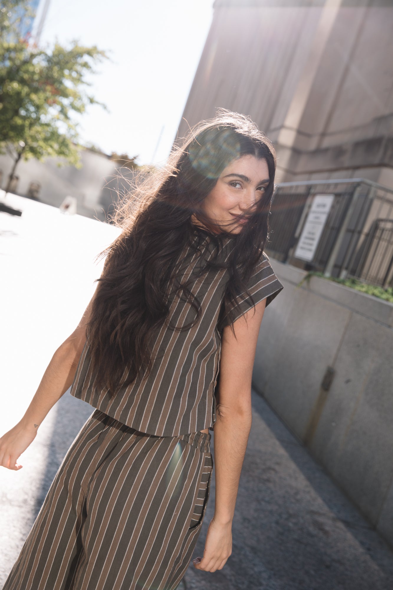 Handwoven Cotton Pants in Brown Stripe