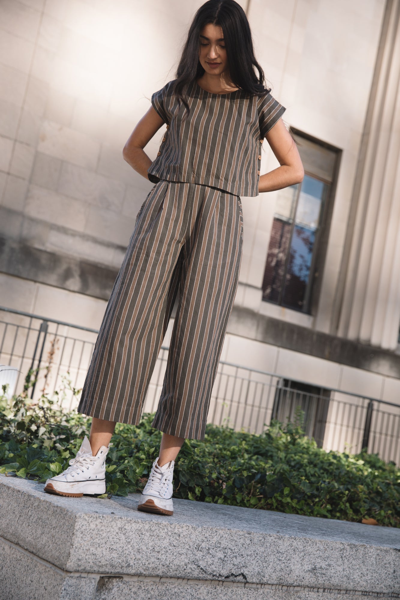 Handwoven Cotton Pants in Brown Stripe