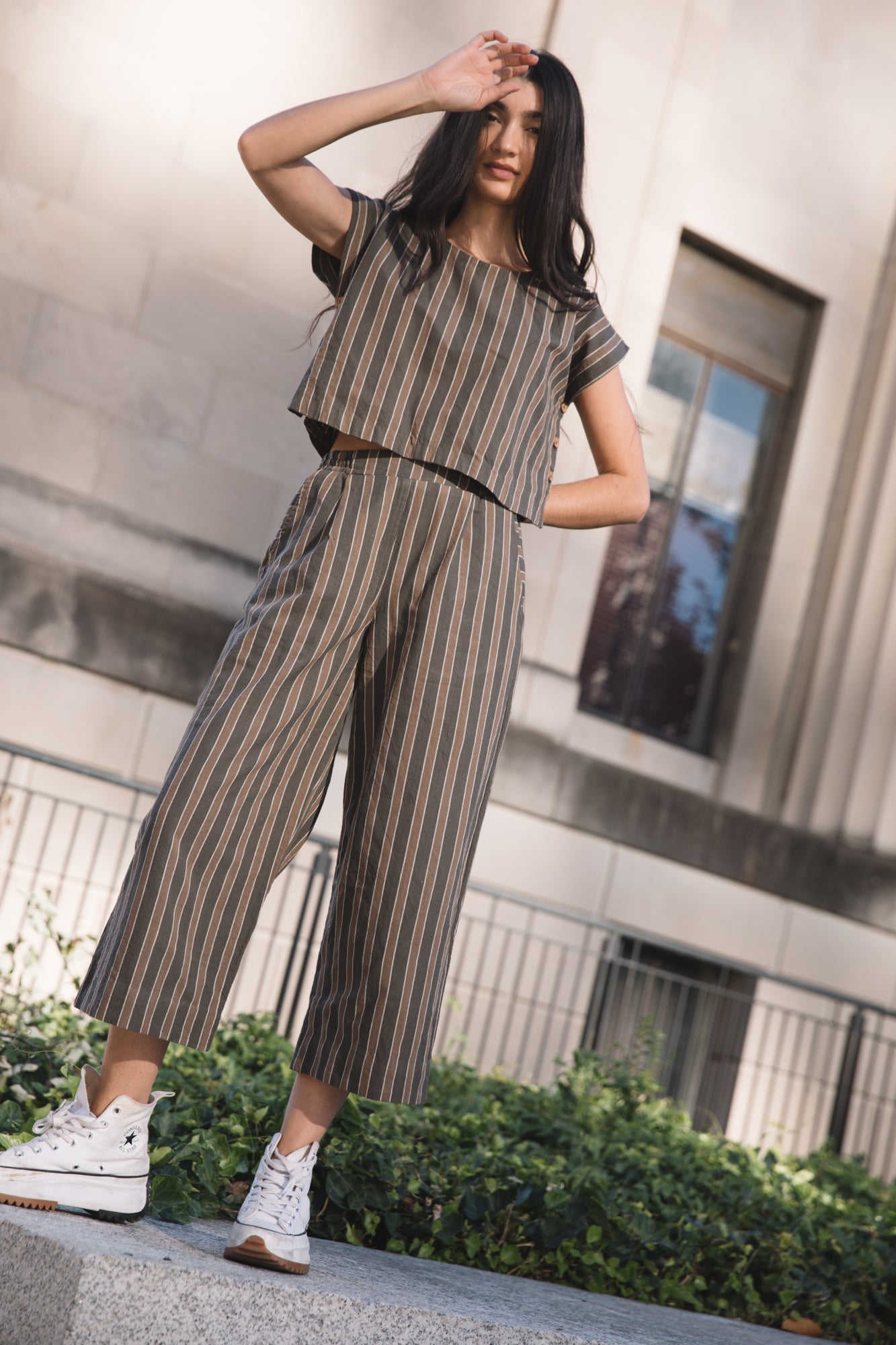 Handwoven Cotton Pants in Brown Stripe