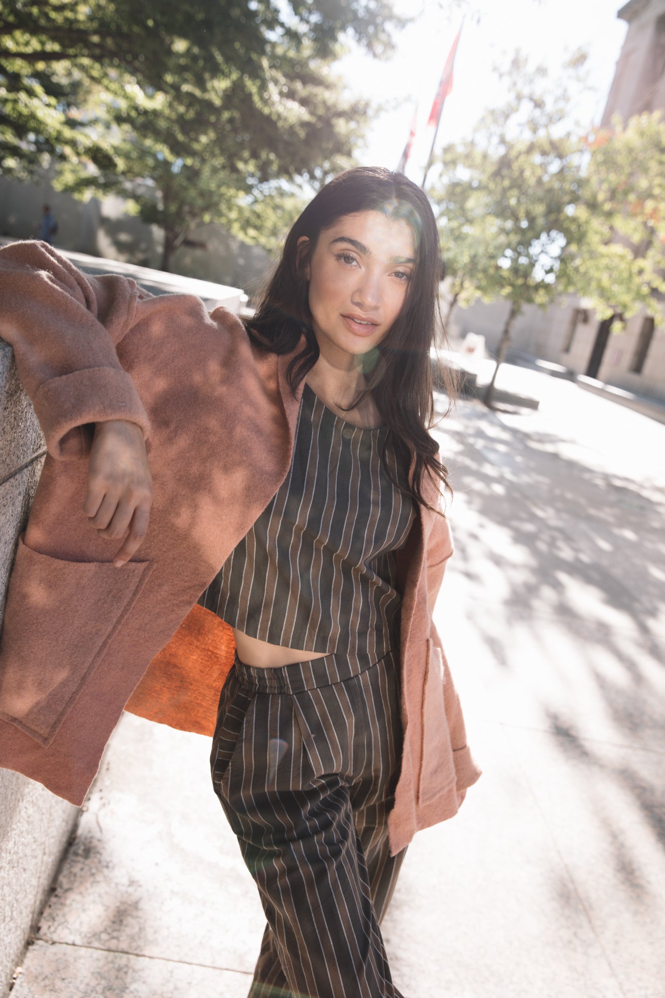 Handwoven Cotton Pants in Brown Stripe