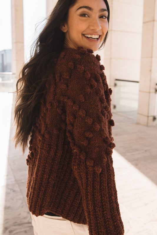 Hand Knit Nepali Wool Jill Sweater in Rust Made to Order