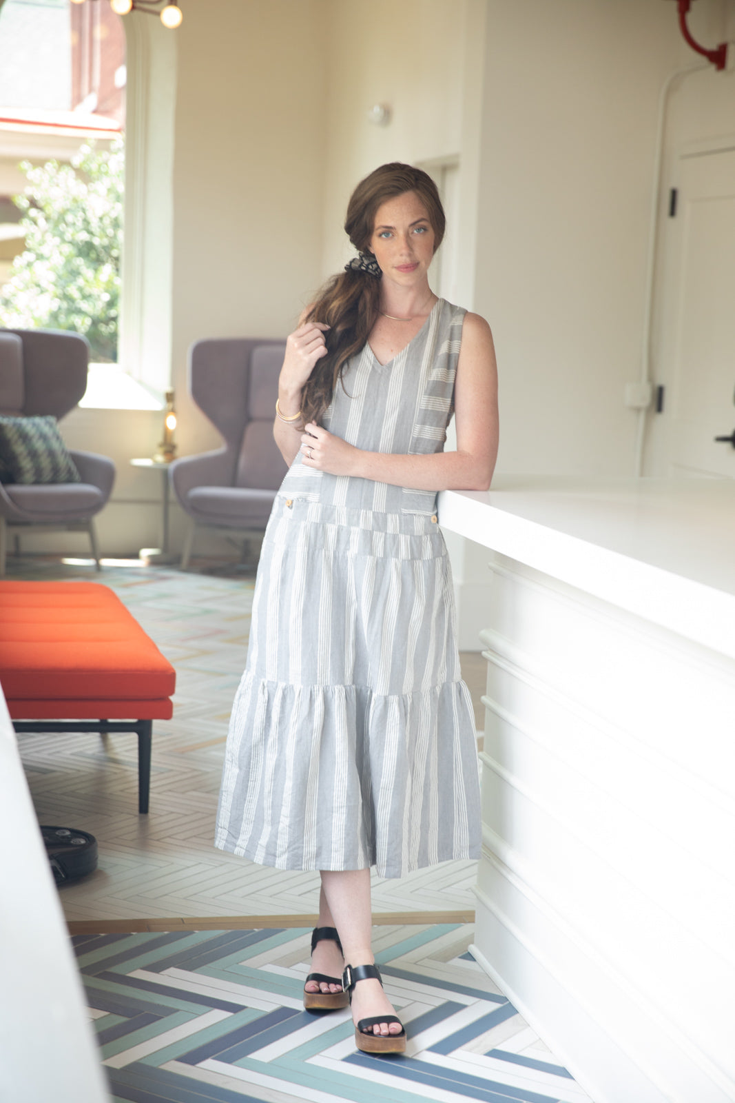 Handwoven Bina Dress in Silver Handwoven Cotton