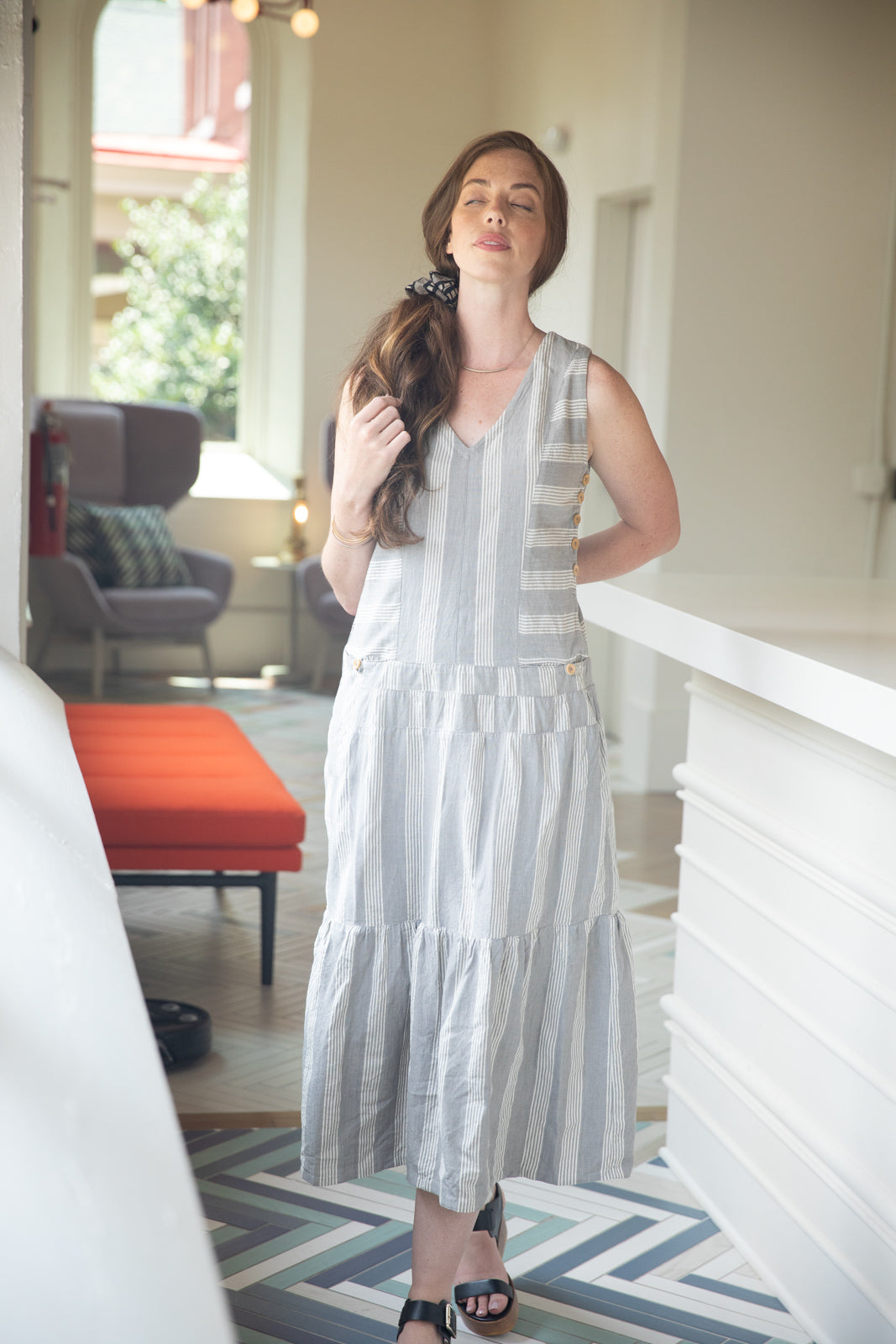 Handwoven Bina Dress in Silver Handwoven Cotton