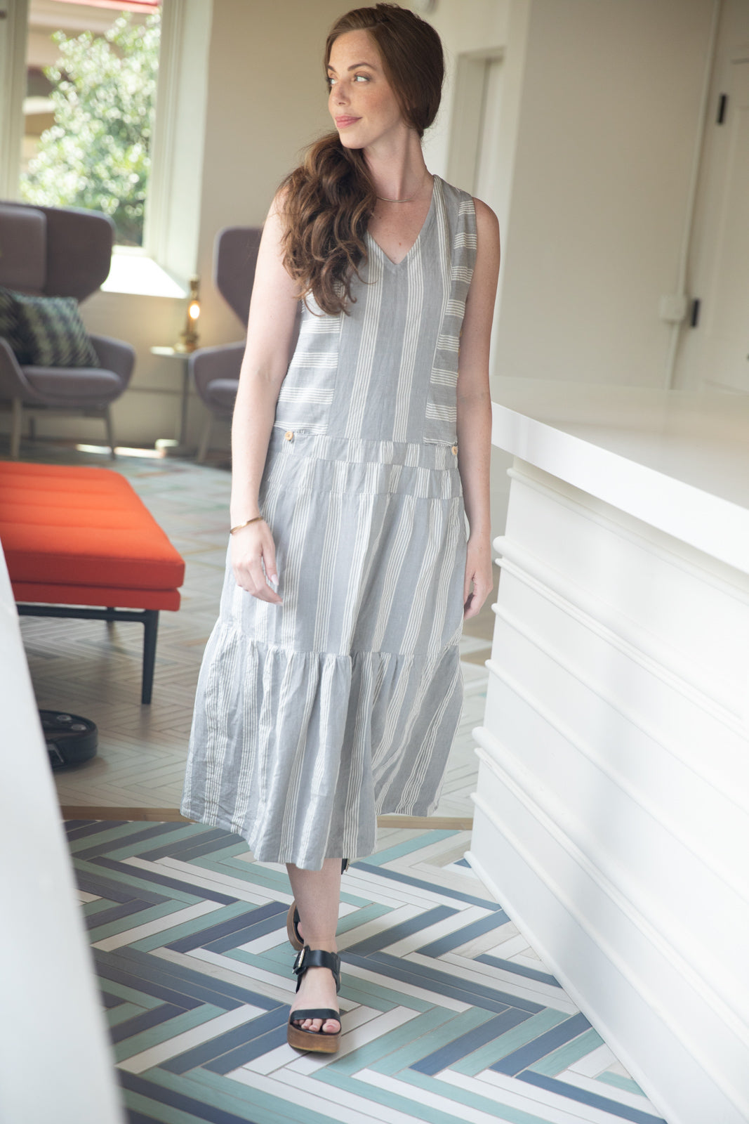 Handwoven Bina Dress in Silver Handwoven Cotton